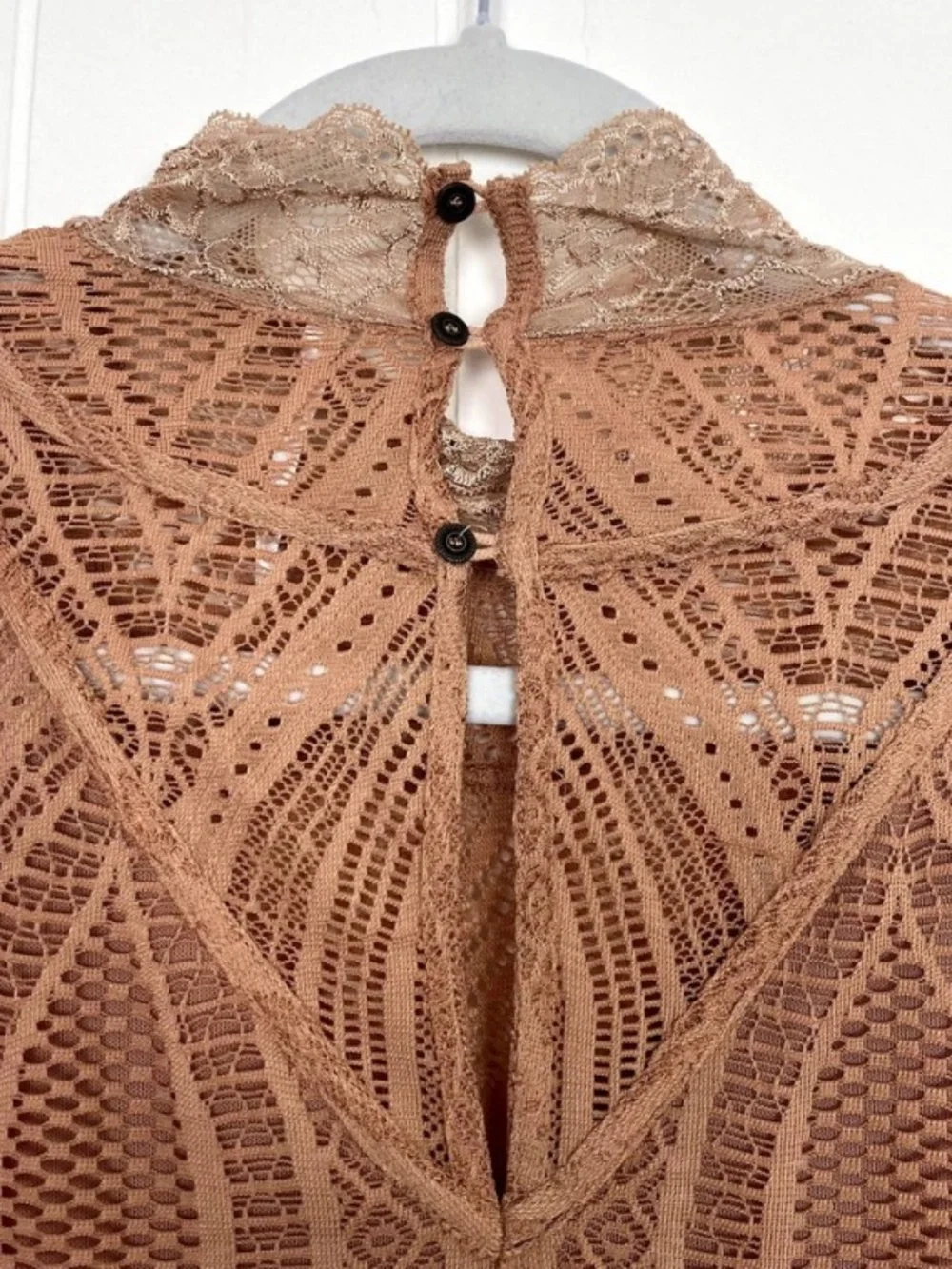 NWOT Free People Monaco Long Sleeve Lace Top Blush High Neck